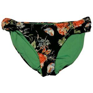 Becca Black Floral Shirred Bikini Bottom Size Small Hipster American Fit  NEW